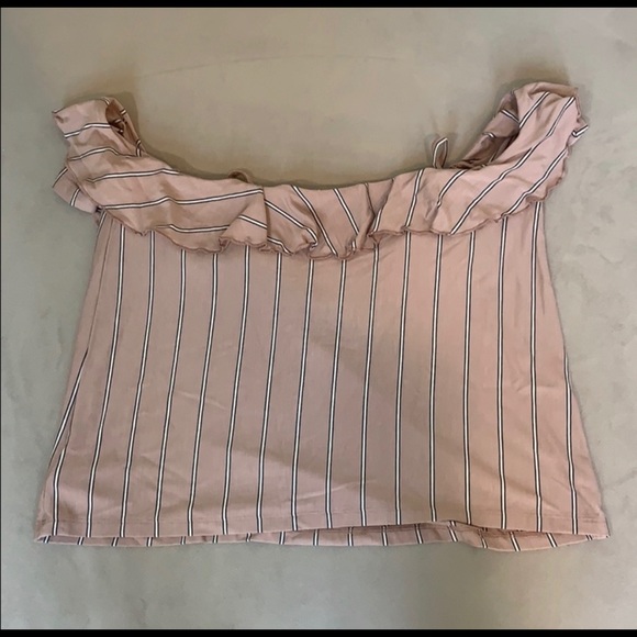 Pink Striped Ruffle Off The Shoulder Top - Picture 3 of 5